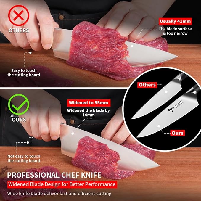 MAD SHARK Chef Knife 8 inch Chopping Knife High Carbon Stainless Steel Shark Chef's Knives with Ergonomic Handle, Cooking Knife with Gift Box, Birthday Gifts for Mom/Dad, Black
