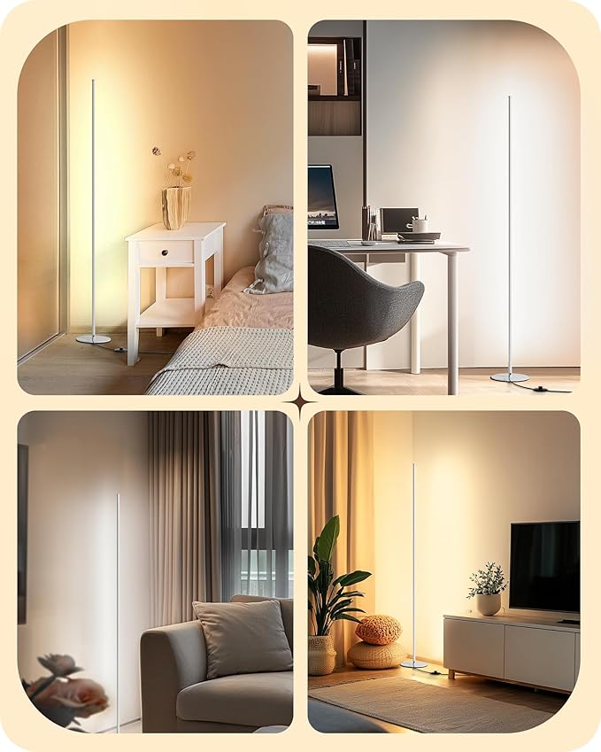 EDISHINE Minimalist LED Corner Floor Lamp with Remote, Set of 2 Modern Dimmable Mood Light, 57.5" Tall Floor Lamp for Bedroom, Living Room, 7 Color Temperature 2700-6000K, (White)