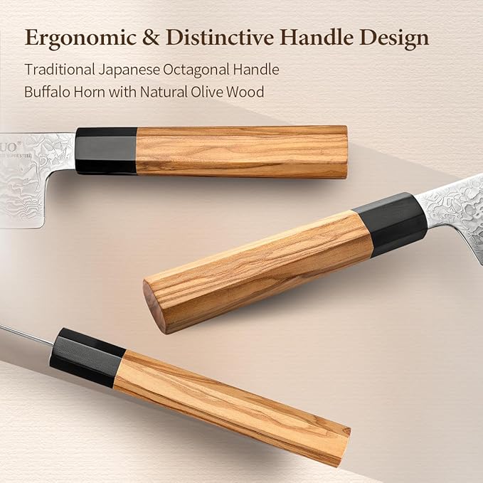 XINZUO 5 Pieces Kitchen Knife Set without Block, Hand Forged 67 Layers Damascus Steel Professional Chef Knife Set,Ultra Sharp,Olive Wood Octagonal Handle