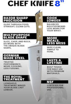 Dalstrong Chef Knife - 8 inch Blade - Gladiator Series - Forged High Carbon German Steel - Razor Sharp Kitchen Knife - Professional Full Tang Knives - Olive Wood Handle - Sheath - NSF Certified