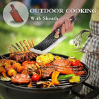 TOMBRO Meat Cleaver - 6.7" Heavy Duty Butcher Knife, High Carbon Steel Chef Knife,Full Tang Bone Chopper Meat Knife with Sheath for Outdoor Camping, BBQ, Kitchen