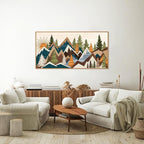 Tinonedraw Large Metal Mountain Framed Canvas Wall Art, Boho Rustic Sunrise Forest Wall Decor, 3 Piece Vintage Nature Artwork, Modern Wilderness Art Print for Living Room Bedroom Office 20"x40"