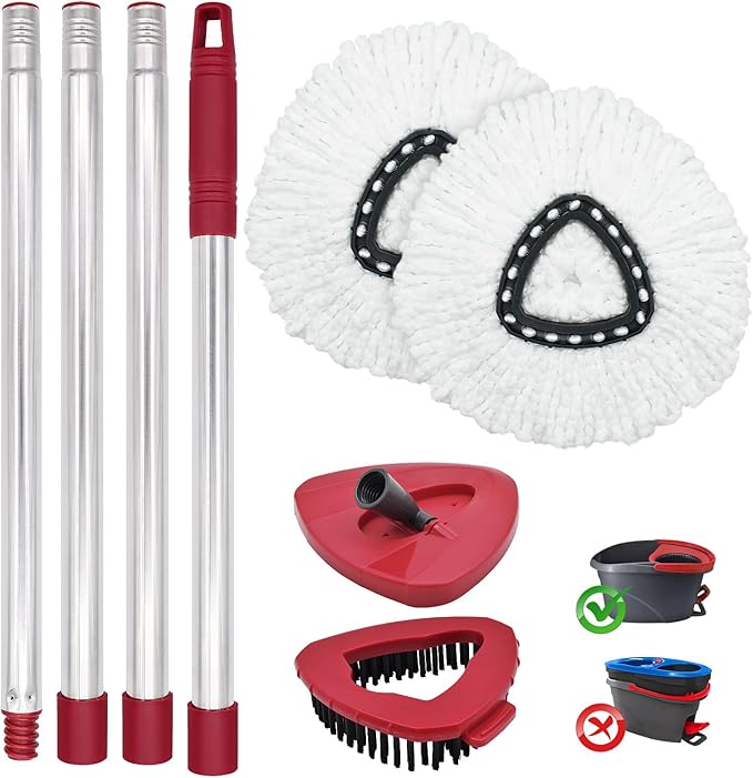 Mop Head Replacement, Base, Mop Handle for Ocedar EasyWring 1-Tank System, 2 Microfiber Mop Refills, Extendable Length 30-59" Mop Handle, Base and Scrubber for All Hard-surfaced Floor