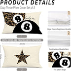 Preppy Pink Lucky 8 Ball Leopard Throw Pillow Covers 20x12,Cheetah Print Room Decor, Trendy Funky Y2K Leopard Print Motivational Decorative Pillow Covers for Girls Room Dorm Apartment，Set of 2
