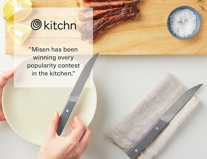 Misen Steak Knives Set of 4 - Precision Serrated Blades for Effortless Dining - German Stainless Steel - Superior Cuts with Four Steak Knives - Comfortable, Sleek Handles - Gray