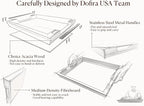 Acacia Wood Serving Tray with Metal Handles, 17x13in Food Drinks Tray for Coffee Table, Breakfast, Dinner & Bar, Rustic Decorative Storage Tray for Ottoman, Kitchen, Packaging