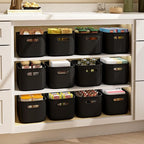 8 Pack Black Storage Bins for Shelves, Plastic Storage Containers for Organizing, Stackable Storage Boxes with Handle, Black Storage Bins for Classroom, Craft, Snacks, Cabinet, 9.7x6.7x5.7inch