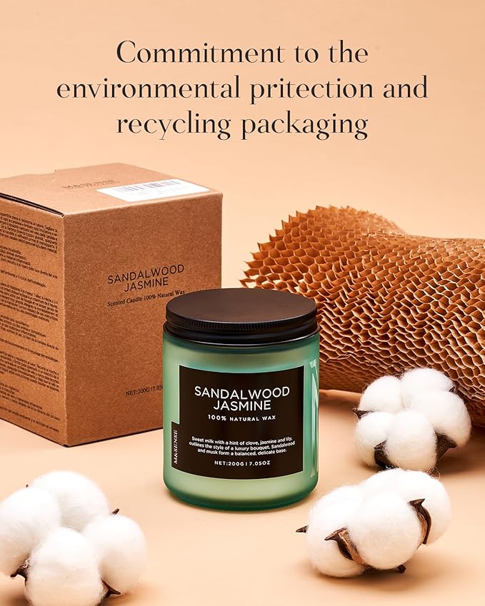 M&SENSE Sandalwood Jasmine Scented Candles, Natural Soy Wax Best Smelling Candle 7.05oz 50 Hour Burning，Floral Non Toxic Single Cotton Wick Aromatherapy Gifts for Women Friend