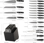 18 Pieces Damascus Kitchen Knife Set, 8 Piece Steak Knives, Non-slip ABS Ergonomic Triple Rivet Handle for Meat Fork, Knife Sharpener and Shears, 17 Slots Wooden Knife Block