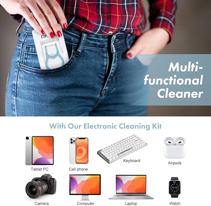 11-in-1 Keyboard Cleaning Kit, Laptop Cleaning Kit Keyboard Brush Cleaner Electronics Cleaner for Cell Phone/Earbuds/Camera Lens/Computer with Multifunctional Cleaning Tool Blue (Light Blue)