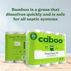Caboo Tree Free Toilet Paper, Septic Safe Toilet Tissue, Non Toxic, Chemical Free, Non Toxic, 2 Ply Bathroom Toilet Paper | Pack of 24 Double Rolls, 300 Sheets Per Roll