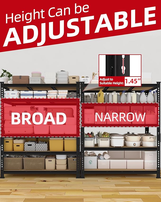 PrimeZone Heavy Duty Garage Storage Shelves - 48" W X 24" D X 72" H Adjustable Metal Shelving Unit, 5 Tier Industrial Shelves for Storage Standing Utility Rack for Warehouse, Basement, Black, 8 Pack