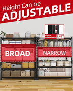 PrimeZone Heavy Duty Garage Storage Shelves - 48" W X 24" D X 72" H Adjustable Metal Shelving Unit, 5 Tier Industrial Shelves for Storage Standing Utility Rack for Warehouse, Basement, Black, 8 Pack