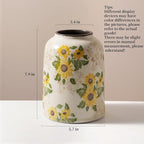 Levvohd Vintage Ceramic Vase, 7.9 Inch Chinoiserie Sunflower Yellow Floral Vases, Retro Ice Cracked Rustic Antique Flower Vases for Modern Coffee Table Home Decor (Medium Cylinder)