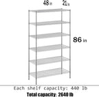 21" Deep x 48" Wide x 86" Height Wire Shelving Kit | 6-Tier | NSF Commercial Storage Rack Unit