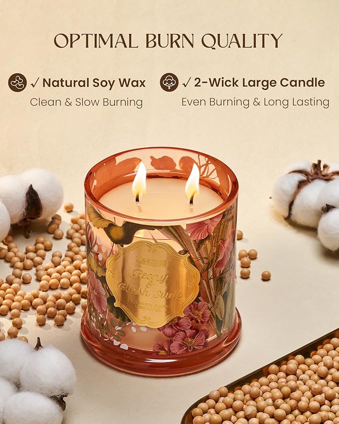 M&SENSE Peony Candles Home Scented, Organic Soy Candle 12.7oz 75 Hour Long Lasting Slow Burning, Spring Floral Fragrant Relaxing Aromatherapy Candle, Aaesthetic Candle Gift for Women
