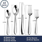Heavy Duty Silverware Set for 8, 40 Piece Premium Stainless Steel Flatware Utensils Cutlery Set Including Steak Knife Fork and Spoon, Dishwasher Safe, Gift Package for Wedding Housewarming