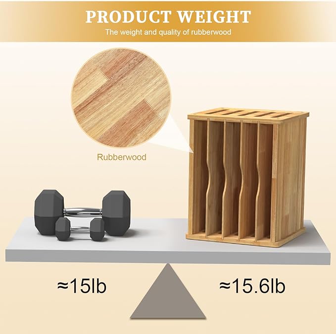 6 Tier Rubber Wood Tray Dividers for Cabinets, Heavy Weight Kitchen Vertical Tray Divider Organizer, Storing pans, Baking trays, Cutting Board(16.73" W x 14.13" H x 12.4" D)