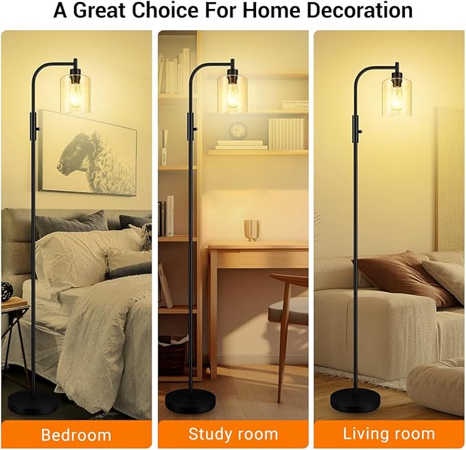 BoostArea Dimmable Floor Lamp, Standing Lamp with Seeded Glass Lampshade, 6W LED Bulb Included, Modern Floor Lamp, Industrial Floor Lamp, Bright LED Floor Lamp for Living Room and Bedroom, Office