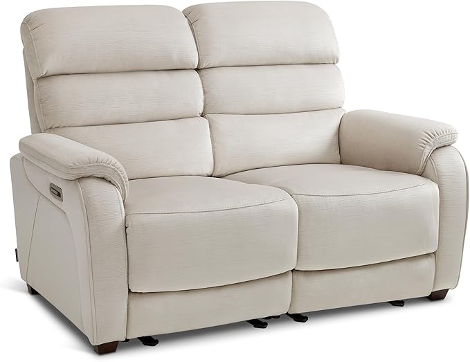 MCombo Zero Wall Recliner Loveseat, Power Recliner Loveseat with Adjustable Headrest, USB A & C Charge Ports, Wood Legs, for Living Room, RVs, Small Spaces (Fabric, ST258M1, Beige)