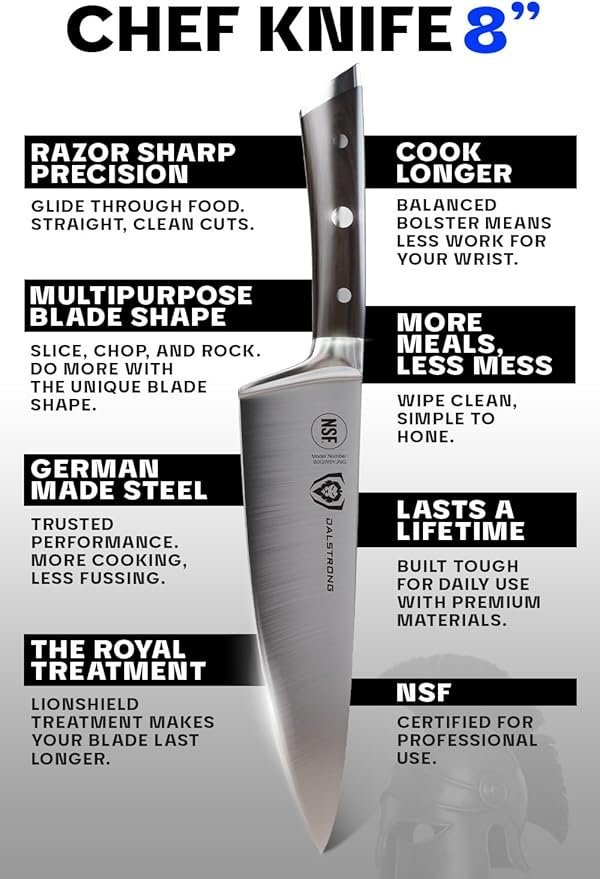 Dalstrong Chef Knife - 8 inch Blade - Gladiator Series - ABS Faux Wood Handle - Forged High Carbon German Steel - Razor Sharp Kitchen Knife - Professional Full Tang Knives - Sheath - NSF Certified