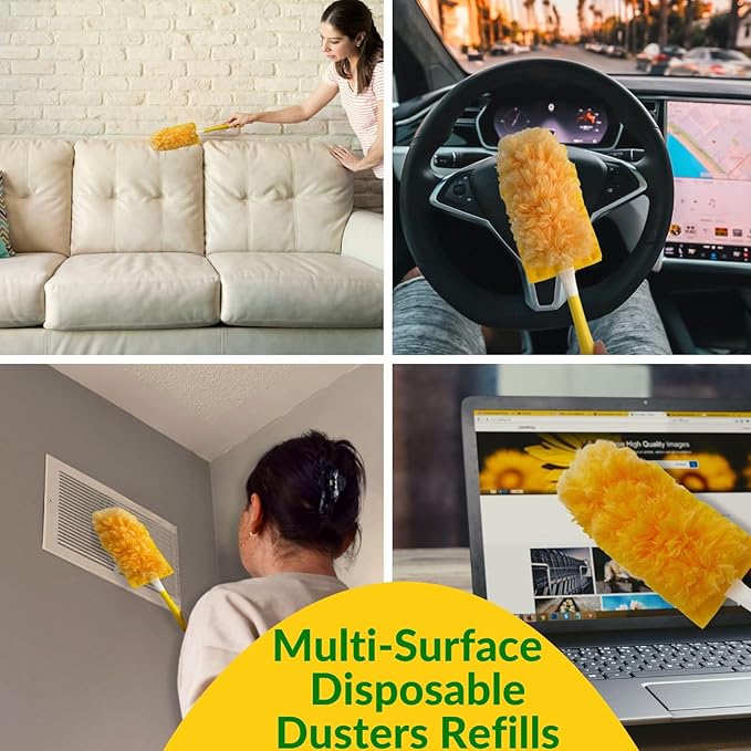 Duster Refills,Static Dust Removal Brush Disposable Dusting Head Compatible with Swiffer Duster Refills for Electronics, Furniture, Blinds, Ceiling Fans (Yellow(30 Refills+1 Handle), 30 PCS)