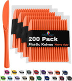 Party Solids Orange Plastic Knives 200 Pcs Orange Knives Disposable Utensils Heavy Duty Plastic Cutlery Set Disposable Cutlery Sets Flatware Sets Silverware Set Party Supplies & Party Tableware