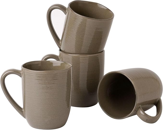 famiware Tempus Coffee Mugs Set of 4, 14 oz Coffee Cup Set, Stoneware Mugs with Handle for Coffee, Tea, Cocoa, Milk, Cappuccino, Microwave Safe - Dark Olive
