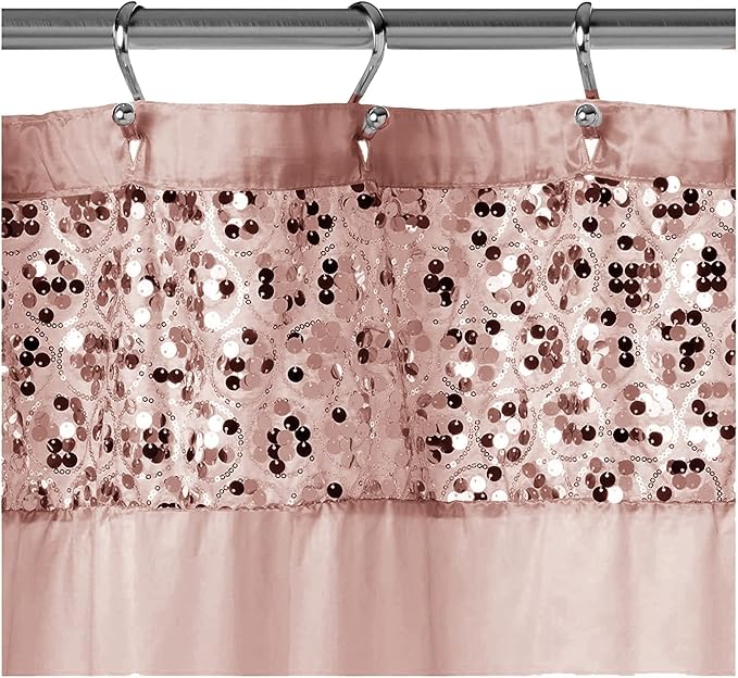 Zahari Home 13pc Sinatra Bathroom Shower Curtain Set - Blush Luxury Fabric With 12 Hooks - Unique Design Bling