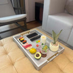 14x20 Inches Silver Faux Leather Wrapped Wood Serving Tray with Metal Handles for Various Occasions, Ottoman, Home Decor Decorative, Living Room, Coffee Table Organizer, Serving Breakfast On Bed