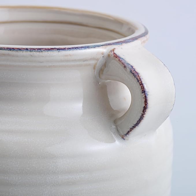 Ceramic Rustic Distressed White Flower Vase for Centerpieces, Kitchen, Office or Living Room (5.9''x8.6”)