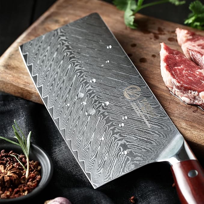 YARENH Chinese Cleaver Knife 7 Inch - Damascus Chef Knife for Kitchen, 67 Layers High Carbon Stainless Steel, African Sandalwood Handle, Sharp, Durable, Rust Resistant, Gift Box