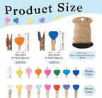 Pandahall 100Pcs Wooden Heart Clothespins Mini Photo Clips Photo Paper Pegs Clips Mixed Color Clothes Pins Holiday Card Holder Display with 10.9 Yards Jute Twine