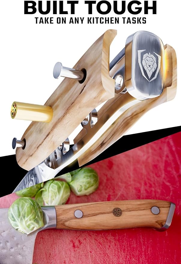 Dalstrong Chef Knife - 8 inch Blade - Shogun Series - Japanese AUS-10V Super Steel Kitchen Knife - Olive Wood Handle - Damascus - Razor Sharp Knife - Professional Full Tang Knives - Sheath Included