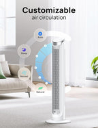 Dreo Tower Fans for Bedroom, 90°Oscillating Fans for indoors,5 Speeds 4 Modes Max 26ft/s, 12H Timer, LED Display with Touch, Remote, 40" Quiet Bladeless Standing Floor Fan for Home Office, White