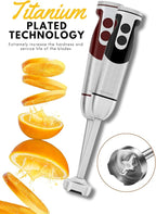 MegaWise 5-in-1 Hand Blender Set with Variable Speed Control, 400W Immersion Blender - Includes Whisk, Milk Frother, Chopper, and Beaker for Smoothies, Soups, and Baby Food (RED)