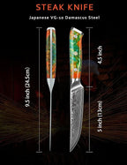 Steak Knives Set of 4, Ultra Sharp Non Serrated Kitchen Steak Knife 5 Inch - Damascus Steel & Resin Handle - Xuan Series(Fantasy Orange)
