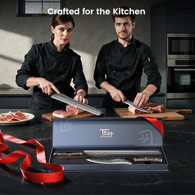 Brisket Slicing Knife Set, Carving and Boning Knife for Meat & Turkey Cutting, Japanese Style High Carbon Steel Kitchen Knives Set For Home & BBQ, Wood Ergonomic Full Tang Handle, Cooking Gift