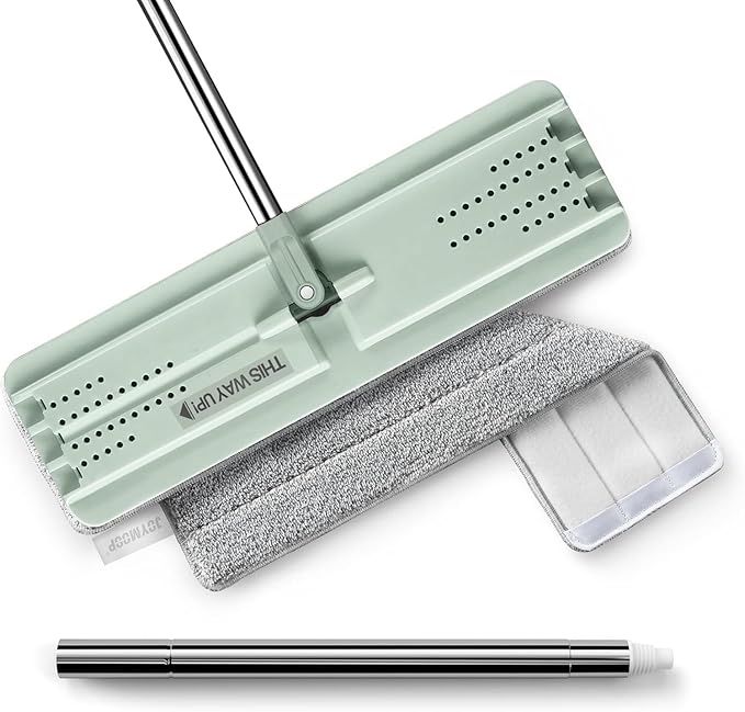 JOYMOOP Flat Mop, Microfiber Mops for Floor Cleaning and Long Handle Wall Cleaner, 60" Mop Handle with Flexible 15" Flat Head with a Microfiber Mop Pad - Green