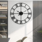 Silent Non-Ticking Decorative Large 24 Inch Metal Vintage Retro Roman Numerals Wall Clock, Battery Operated for Living Room, Bedroom, Kitchen, Office, Cafe Farmhouse Decor