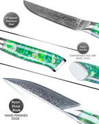 Steak Knives Set of 4, Ultra Sharp Non Serrated Kitchen Steak Knife 5 Inch - Damascus Steel & Resin Handle - Xuan Series(Jade Green)