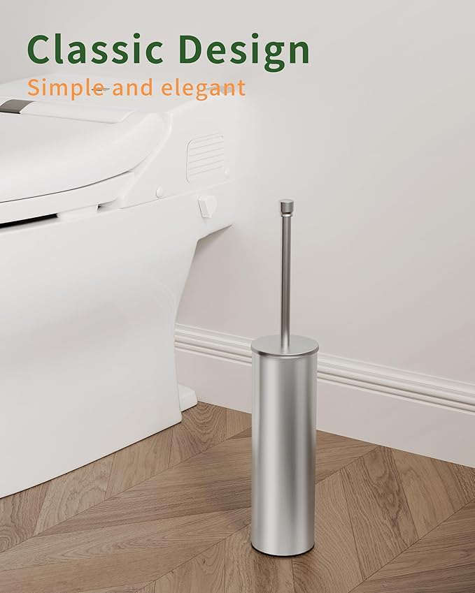 Toilet Brush and Holder Set, Toilet Bowl Brush for Bathroom with Long Handle, Stainless Steel Toilet Cleaner Brush with Durable Scrubbing Bristles,Splash-Proof (Brushed Nickel)