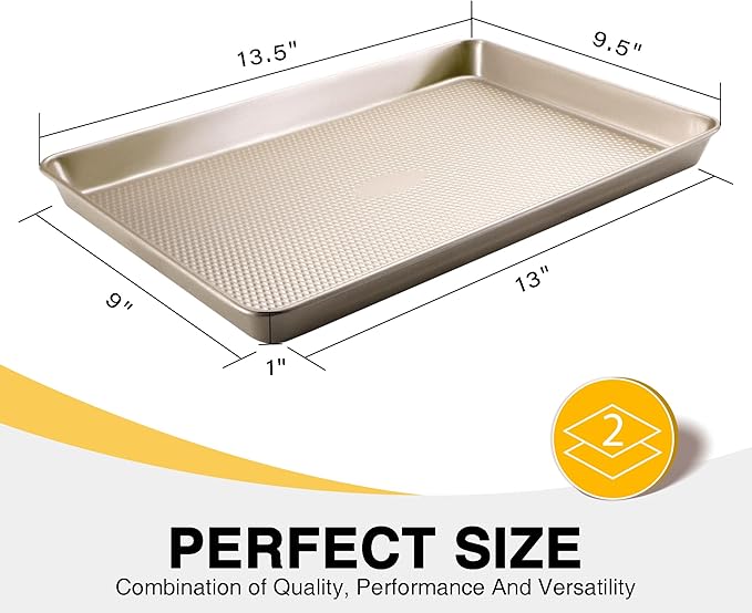 HONGBAKE 2 Pack Quarter Sheet Pans for Baking Nonstick, Commercial Cookie Sheet for Baking with Diamond Texture Surface, 57% Thicker Carbon Steel 9 x 13 Baking pan