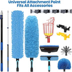 36ft High Ceiling Duster Kits with 5-30ft Heavy Duty Extension Pole - Fan Blade Cleaner, Cobweb Remover & Blue Window Squeegee Kit, Washable Dust Brush for High Roof and Glass Surfaces