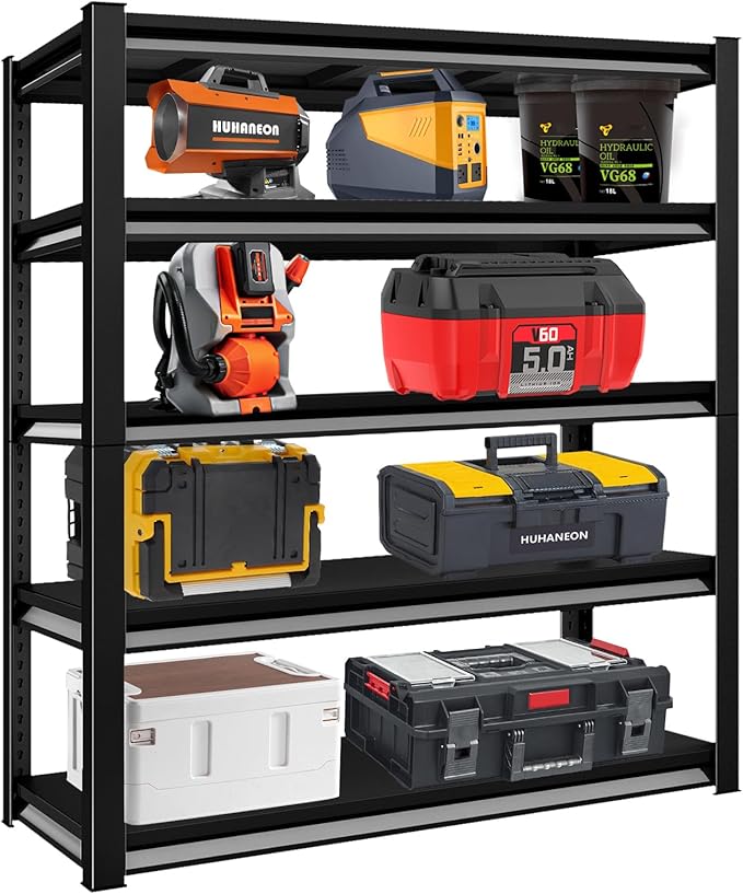 Garage Storage Shelves Heavy Duty, 48”W Shelving Units and Storage Rack, 2800LBS Loads Shelving Units, Adjustable 5-Tier Metal Shelves for Industrial Storage, 48”W×18”D×78”H,Black