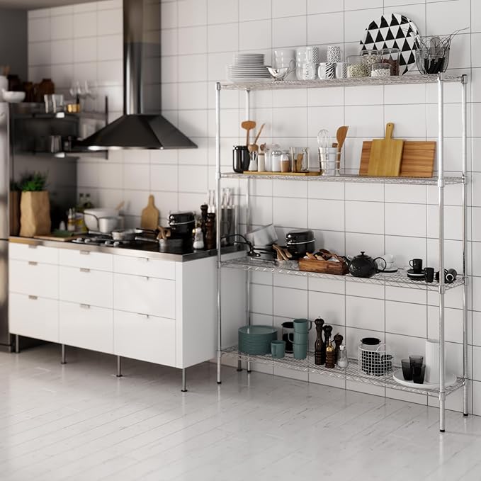 14" Deep x 60" Wide x 74" Height Wire Shelving Kit | 4-Tier | NSF Commercial Storage Rack Unit