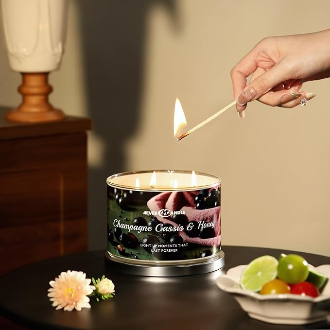 Over 50 Hours Jar Candle - 4-Wick Long-Lasting Scented Candles, 18oz Natural Soy Wax Candle for Home, Candle Gifts for Women & Men, Champagne Cassis & Honey
