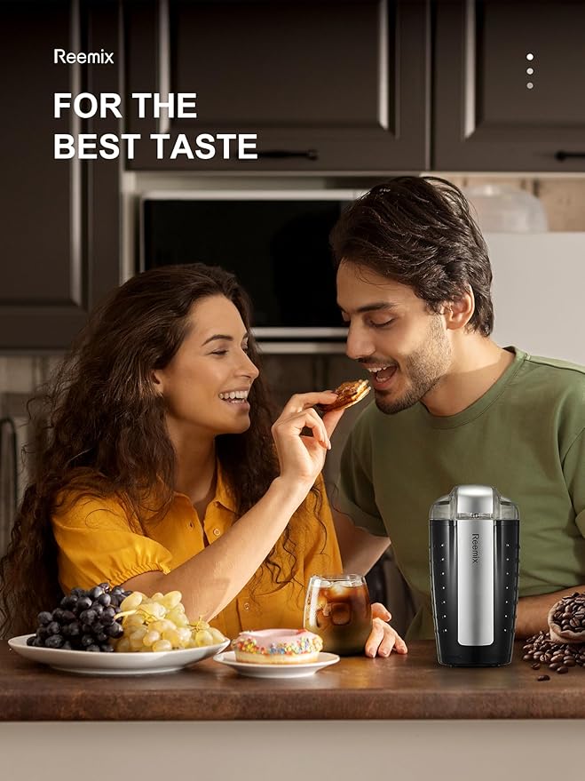 Coffee Grinder, Electric Coffee Grinder with 3.5Oz Large capacity, One-Touch Coffee and Spice Grinder with Stainless Blade, Cleaner Brush And Spoon for Home Use (Black)