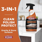 Weiman Granite Cleaner Polish and Protect, Streak Free, pH Neutral Formula for Daily Use on Interior & Exterior Natural Stone with Microfiber Towel, 3 in 1-2 Pack