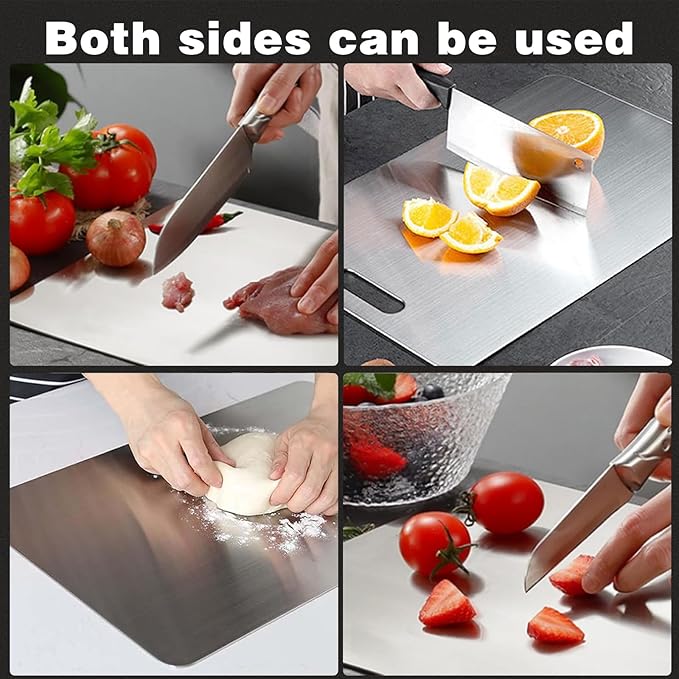 Titanium Cutting Board,Cutting Boards For Kitchen,Stainless Steel Cutting Board,Peeler,Mat,Dish Clip,For Cutting Vegetables, Meat,Fruits,Silver, 18.11x11.8 IN